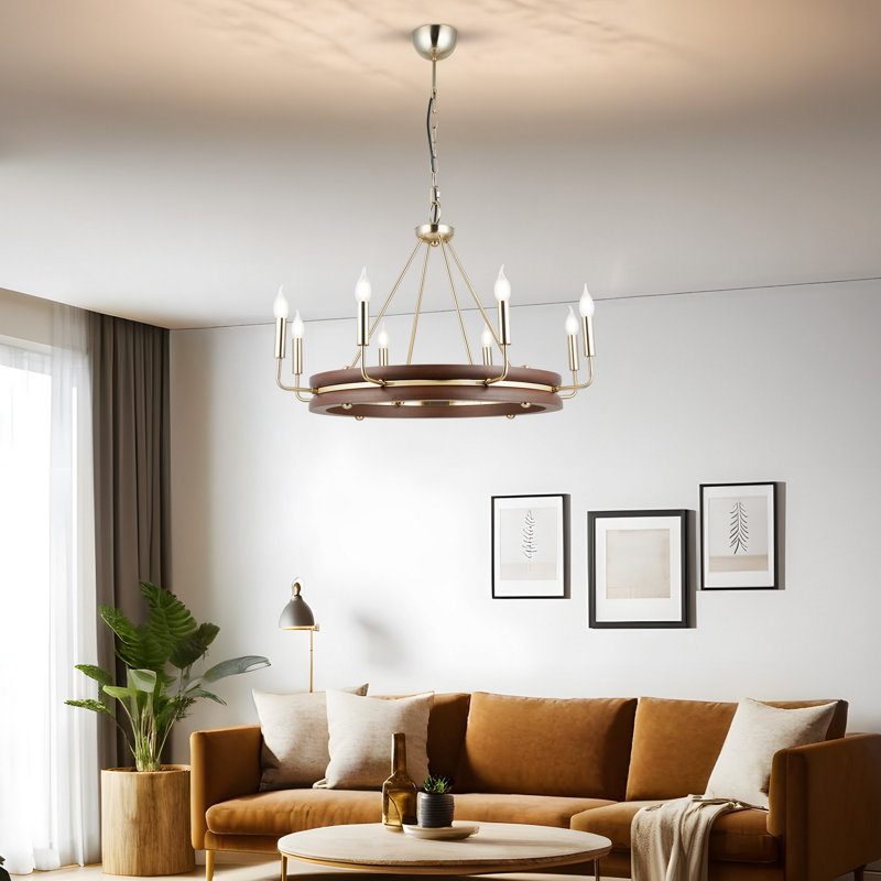 Antique Lacquer Chandelier, Metal Body, 23.6 x 23.6 x 2.4 inches | Adjustable Height: 23.6 to 41.7 inches | 8 x E14 Max 40W Socket, Bulb Not Included | Elegant Lighting for Dining Room & Living Spaces, IP20 Rated