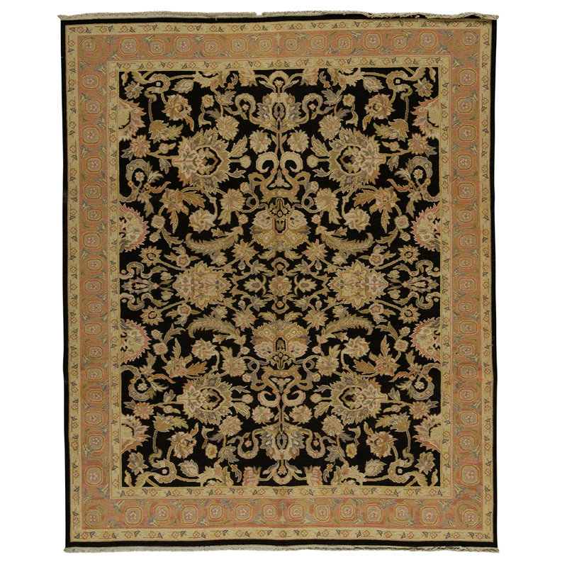 Tapis noir / brun / orange noué à la main de haute qualité
