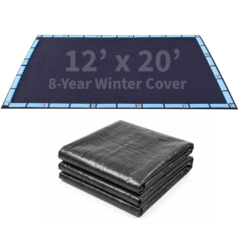 Blue Wave Arctic Armor 12-ft x 20-ft Rectangular In Ground Pool Winter Cover, Heavy Duty Solid Pool Tarp, 7x7 Scrim Polyethylene, 5-ft Overlap, Grommets, Cable and Winch, 8-Year Warranty