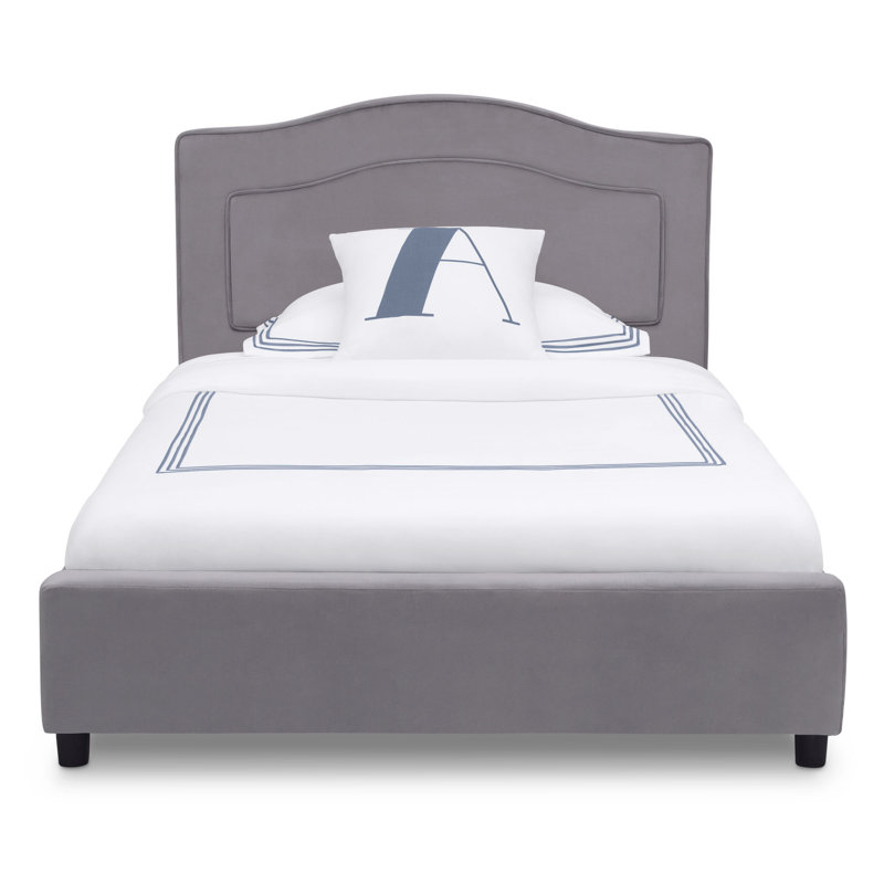 Gray Twin Upholstered Platform Bed with Headboard