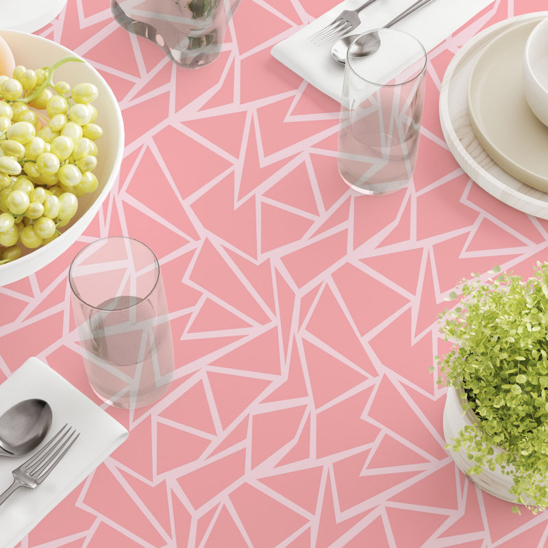 Rectangular Tablecloth, 100% Cotton, 52X104", Geometric Shapes Pink, 104" L x 52" W