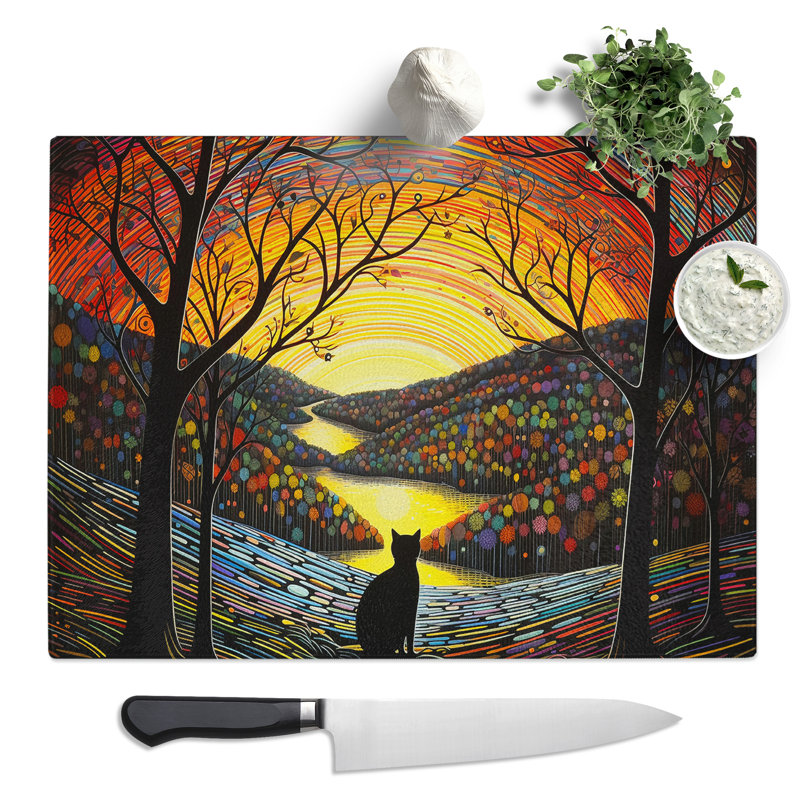 Cat Landscape Art  Glass Chopping Board