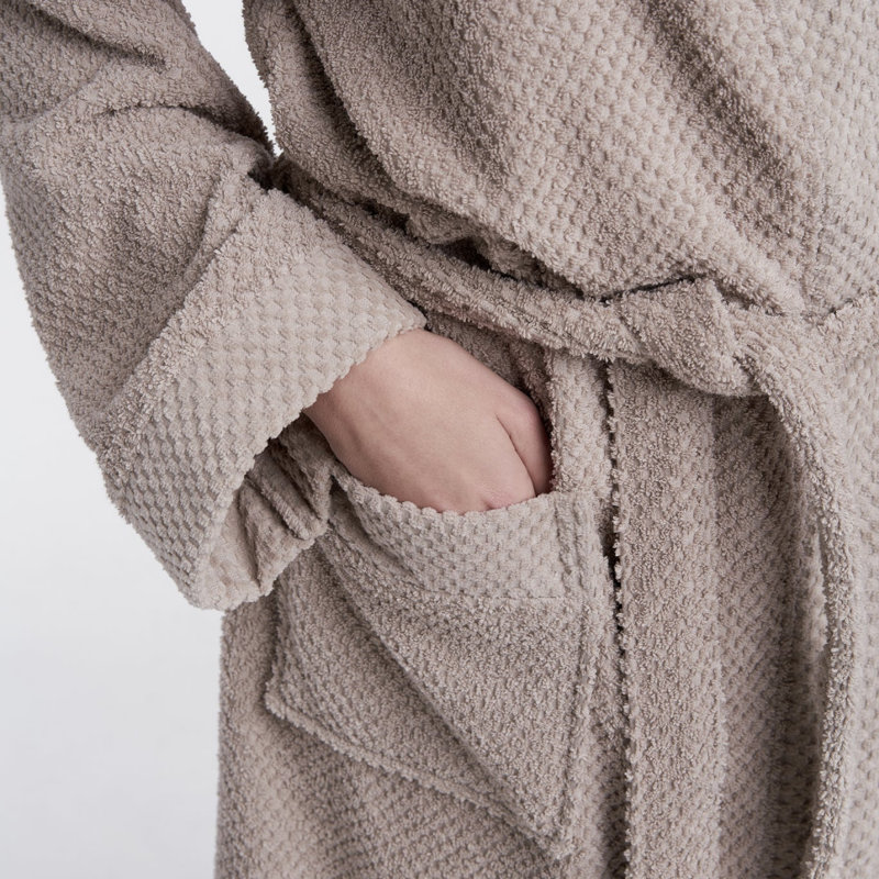 Cotton Gender Neutral Mid-Calf Bathrobe with Pockets, S, Beige