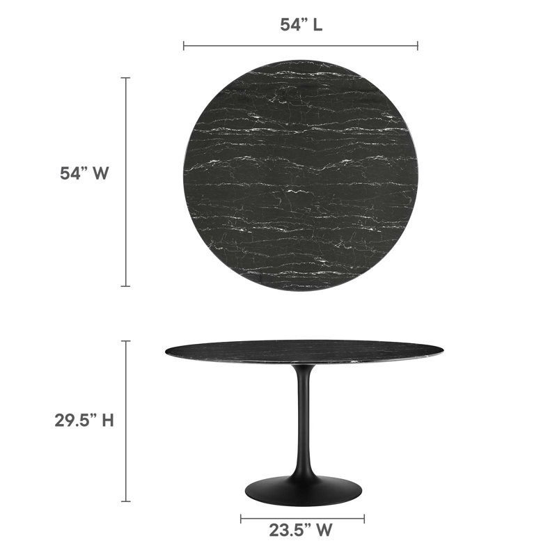 54" Round Black Marble Mid-century Modern Dining Table