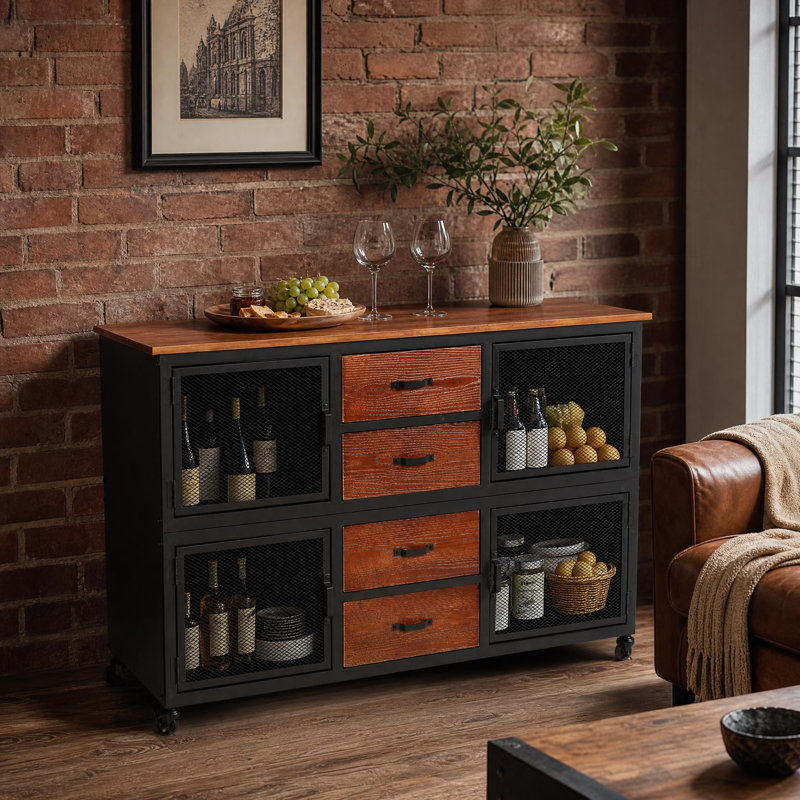 Kerchner Solid Wood 4 -Drawer Accent Cabinet, Black/Red