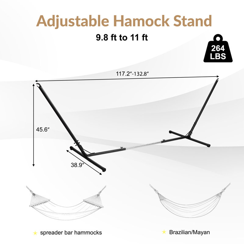 Adjustable Hammock Stand with Anti-Slip Feet, Telescoping 9.8-11FT Width