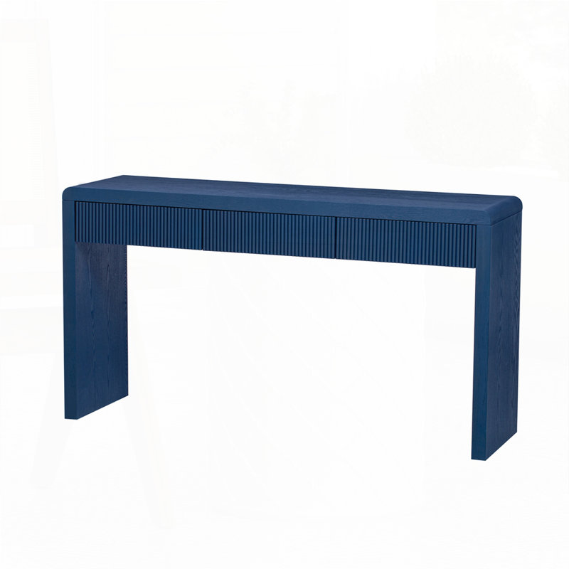 Console rustique avec 3 tiroirs cannelés, Marine