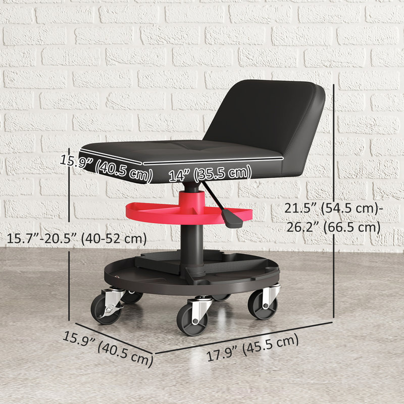 Tabouret roulant d'atelier, capacité de 136 kg (300 lb), noir, Black