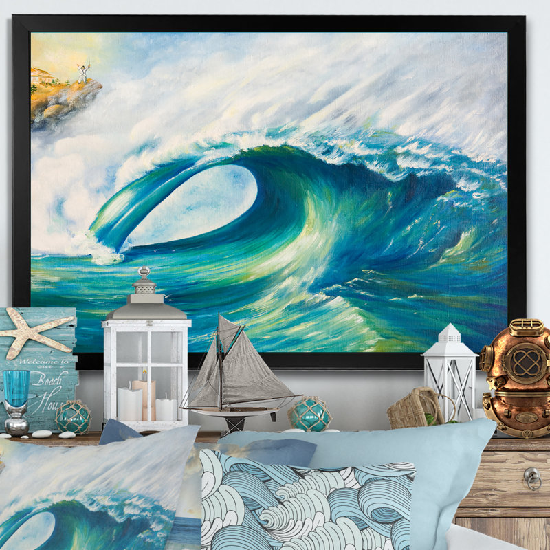 Tsunami - reproduction sur toile, Cadre d'angle fermé noir, H 8 po x l 12 po x P 1 po