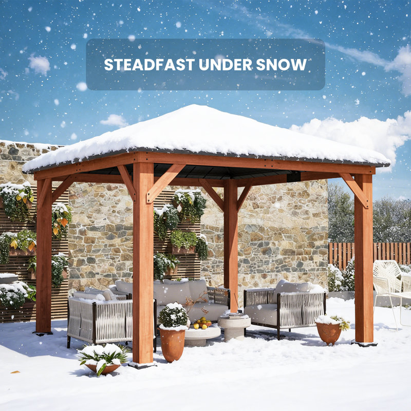 Sequoia 11 ft.x11 ft. Cedar Wood Hard Top Gazebo With Galvanized Steel And Polycarbonate Roof