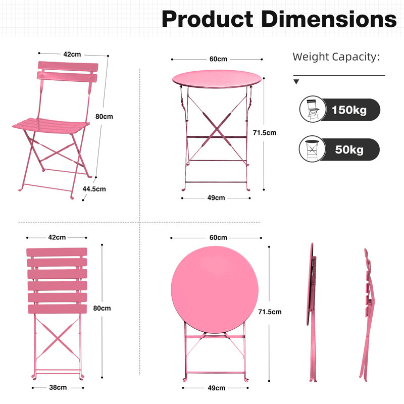 2 - Person Patio Dining Set with Round Table, Rosy Red
