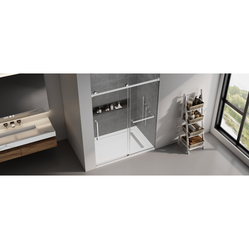 Frameless Single Sliding Shower Doors 56-60" W X 76" H, 5/16" (8Mm) Tempered Glass, Bypass Shower Glass Doors With Stainless Steel Hardware, Reversible Installation