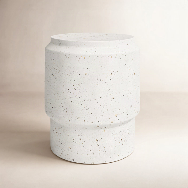 Cassis Concrete Accent Stool, Ivory Terrazo