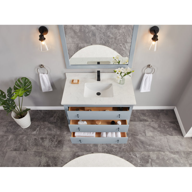 42" Cadet Finish Solid Wood Sink Vanity  With 1' Artificial Stone Top, Cadet