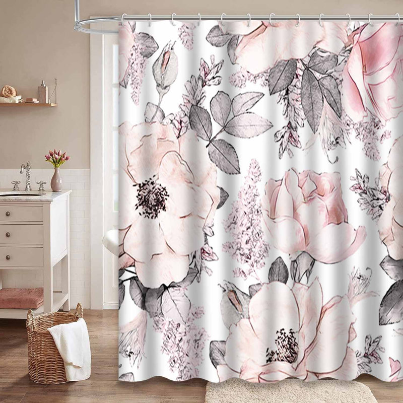 Fleurs roses sans soudure, aquarelle et fleur blanche avec 12 crochets, L 72 po x l 84 po