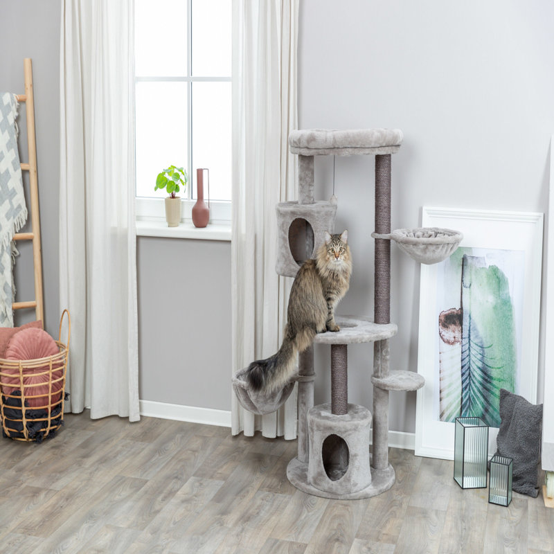 Gray Plush and Sisal 50" Multi-Level Cat Tree Tower