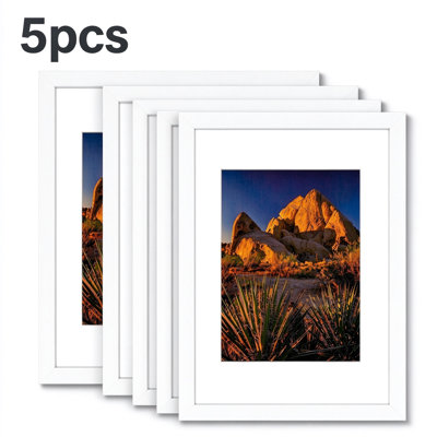 Set of 5 White 11×17 Picture Frames, PVC Wall Mount Frames with PS Glass & Acid-Free Mat – Horizontal/Vertical Display for Photos, Certificates, Art Prints
