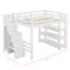 Lit mezzanine double avec escalier et tablettes de rangement, garde-robe intégré et lumières DEL blanches