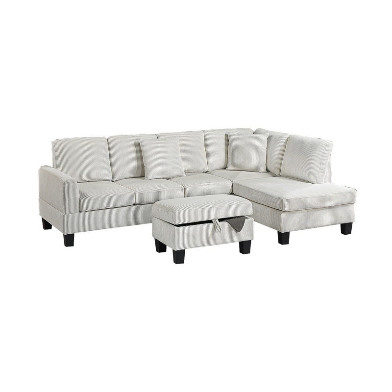 Ensemble de canapé modulaire 3 pièces RAF Chaise LAF avec repose-pieds beige et velours côtelé pour salon moderne, Beige