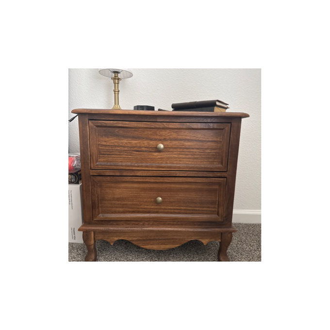 Lundgren Transitional 24''W 2-Drawer Nightstand with Wood Legs and Charging Station - Walnut