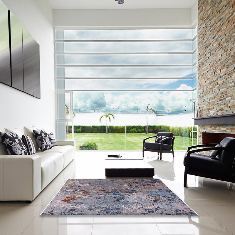 Tapis oriental bleu / brun, Carré 5 pi
