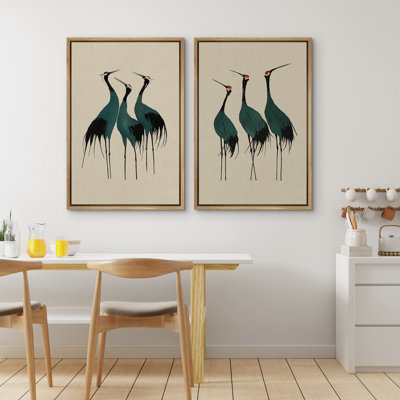 Emerald Green Crane Birds Classical Illustrations Rustic French Country VAL174