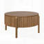 Table basse ronde à plateau relevable avec rangement caché, table de cocktail circulaire cannelée en bois massif, table de centre de ferme moderne en bois pour le salon