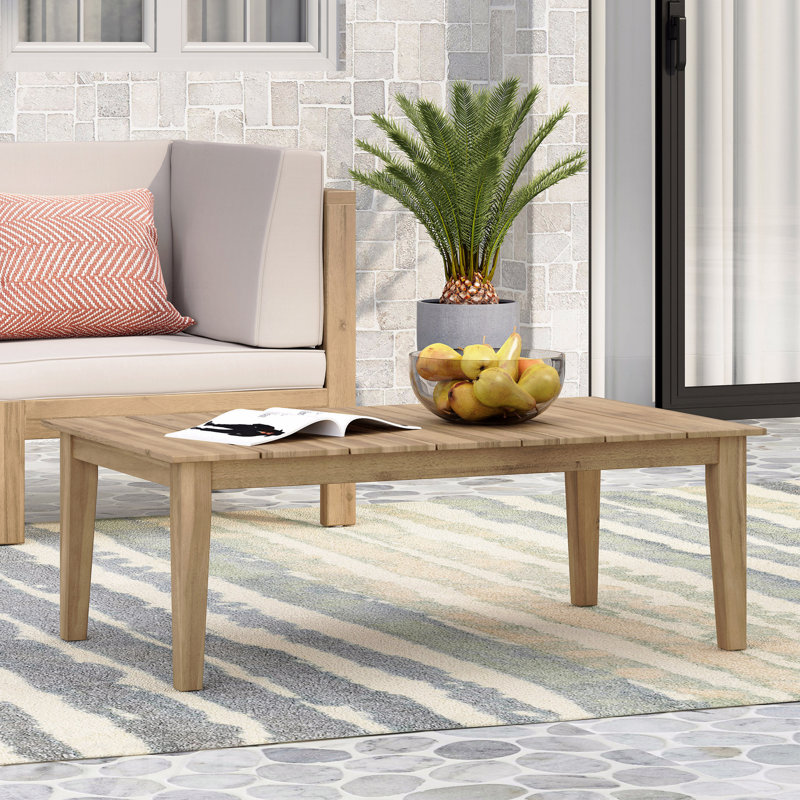 39.5" Acacia Wood Outdoor Coffee Table with Slat Top