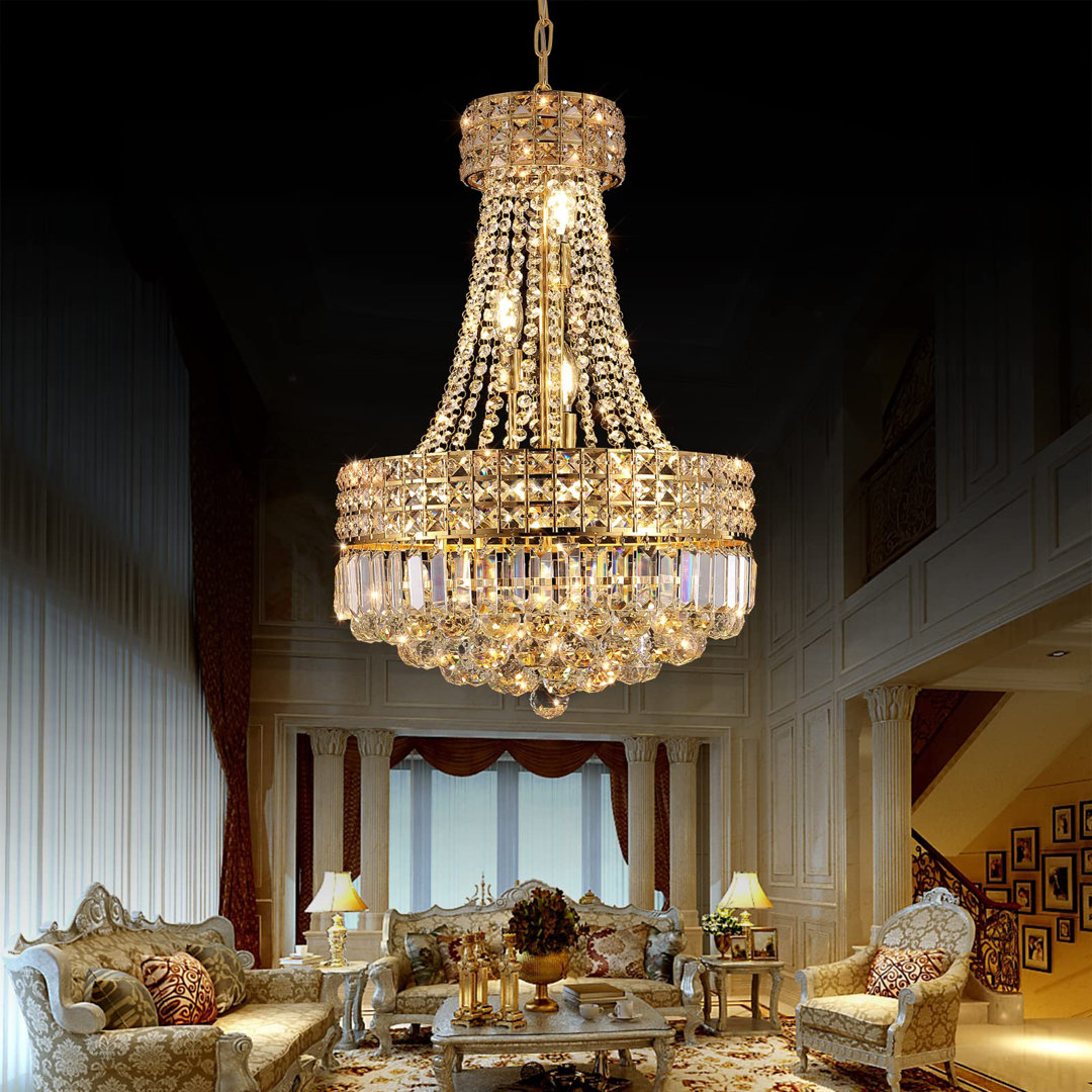 Modern Brass Crystal Chandelier 16.5 Inch E14 Base, Bulb Not Included