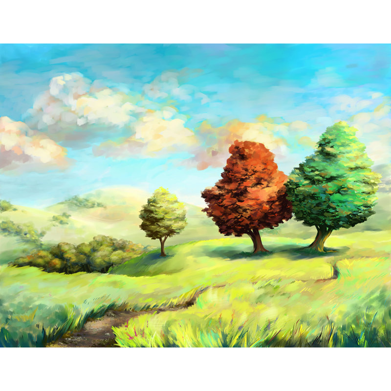 Whimsical Landscape - Painting Print, 30cm H x 46cm W, Black Floater Framed