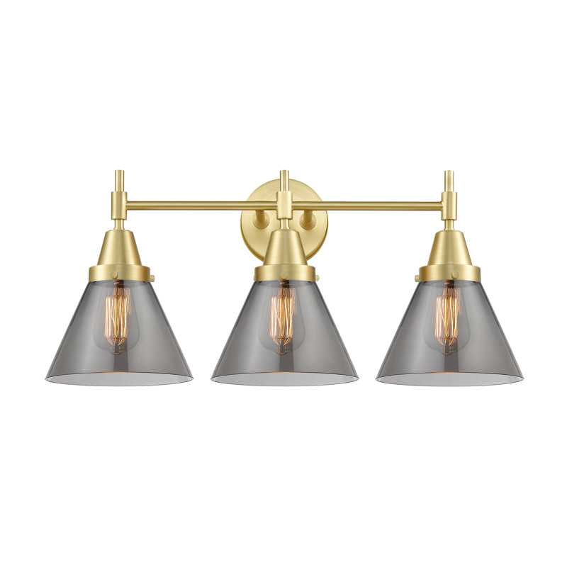 Éclairage pour meuble-lavabo 3 lumières 26 po Caden Cone, Plaqué couleur fumée, Laiton satiné