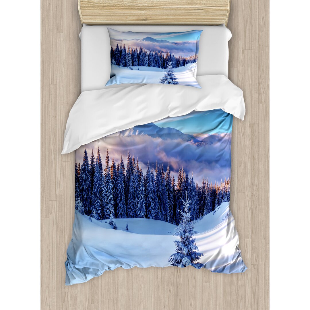 Bettbezug Set, Bergspitzen Snowy, Winter, Blau Weiss