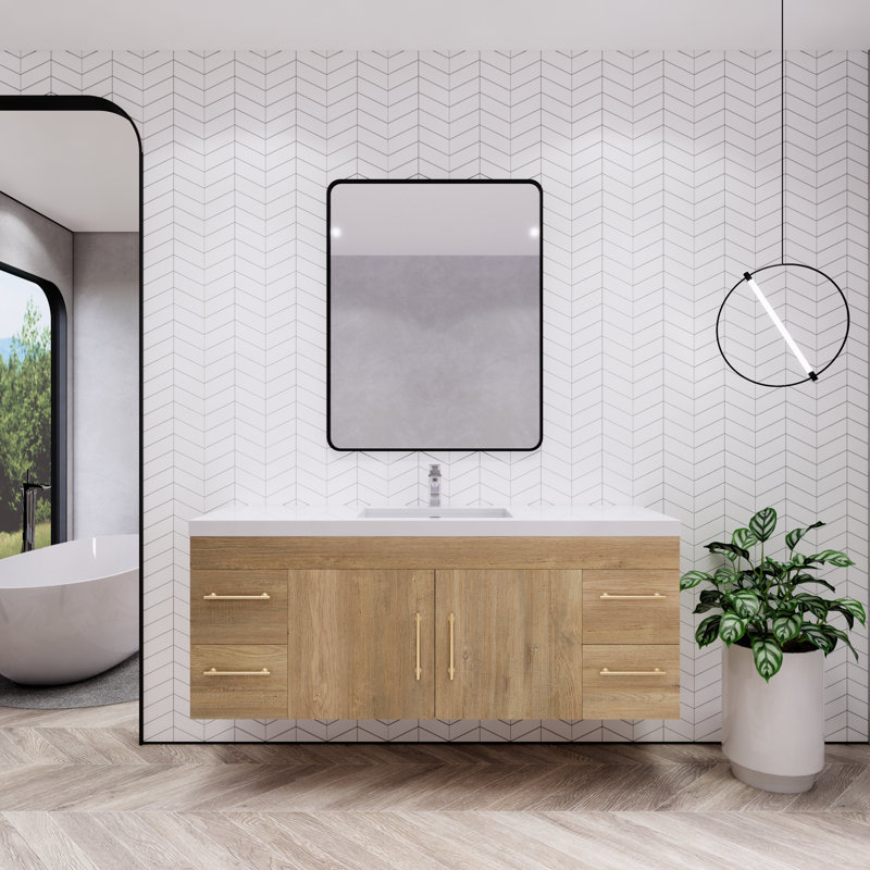 Berner 59.44'' Single Bathroom Vanity with Acrylic Top, Oak