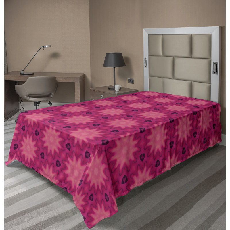 Drap plat moderne de style bohème Ambesonne, Drap plat pour lit simple TG, Magenta foncé / motif floral rose