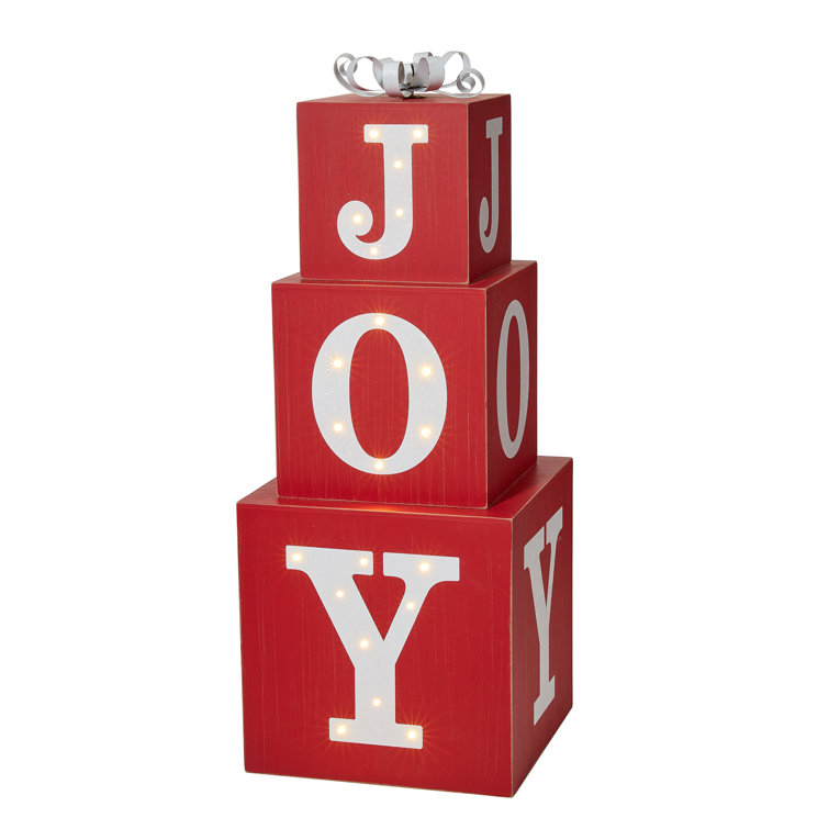 Julka 32"H Lighted Wooden Christmas Block JOY Porch Sign