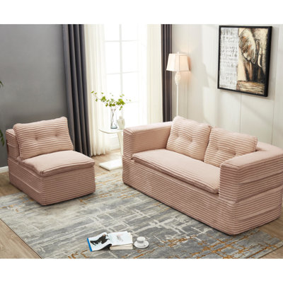 Lit multifonctionnel de 80 po en rose, revêtement en velours côtelé, avec design pliable et velours côtelé en mousse haute densité, sans assemblage, base antidérapante stable