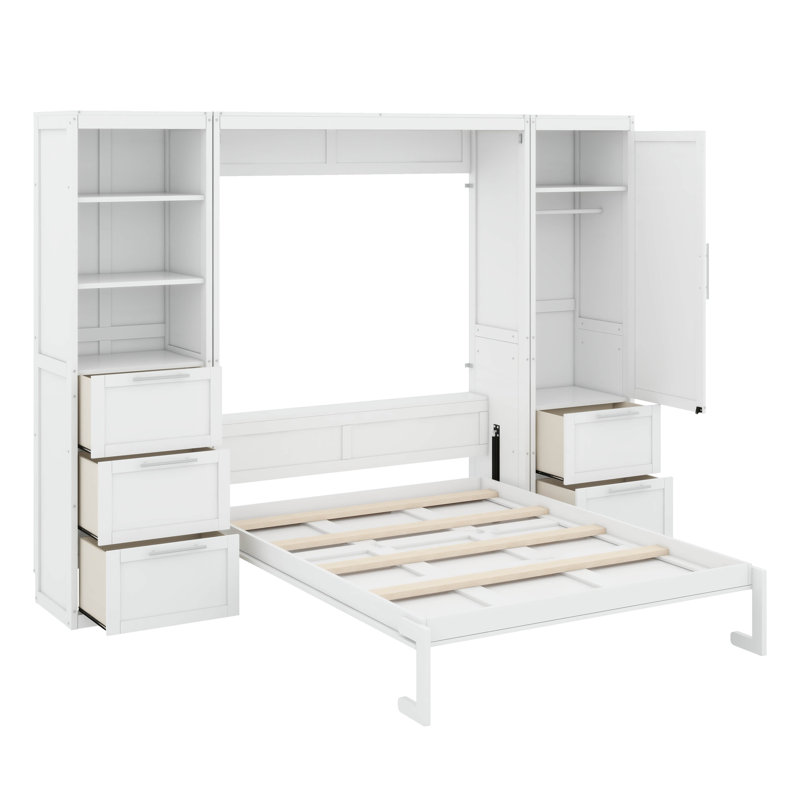 Grand lit escamotable mural avec garde-robe supplémentaire, Blanc