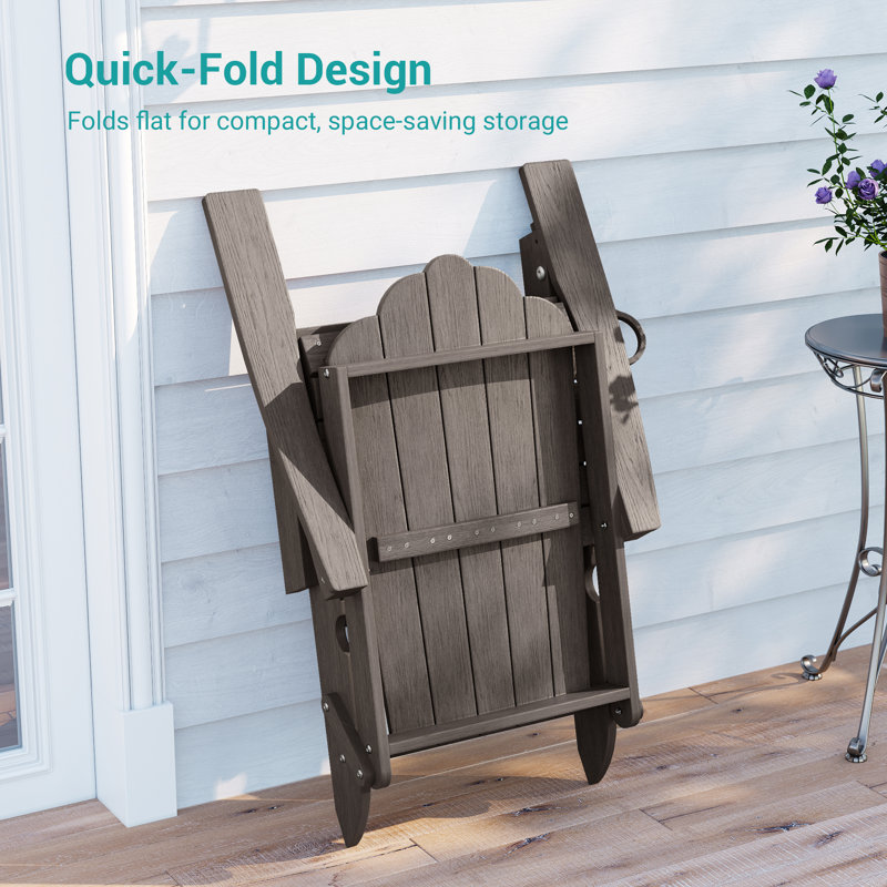 Folding Adirondack Chair with Retractable Ottoman and Cup Holder, Outdoor HDPE Lounge Chair, Brown