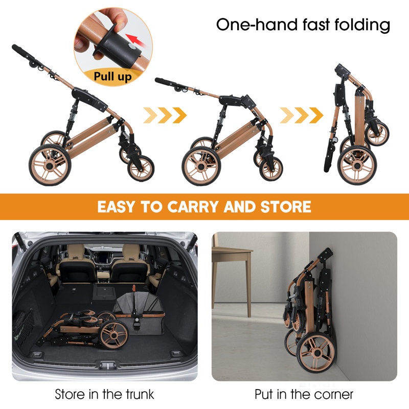 Foldable Pet Stroller, Grey