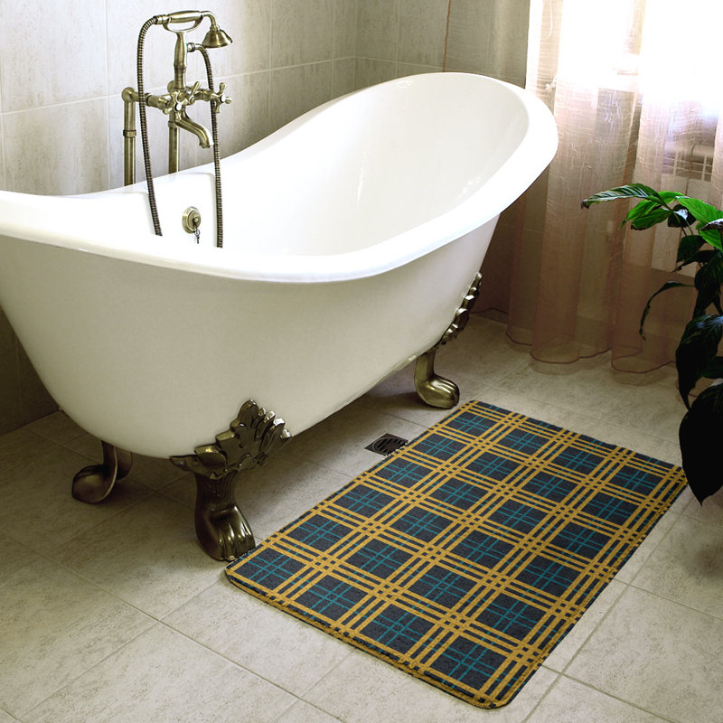 Memory Foam Non-Slip Bath Rug, 21" W x 34" L, Black/Yellow 3
