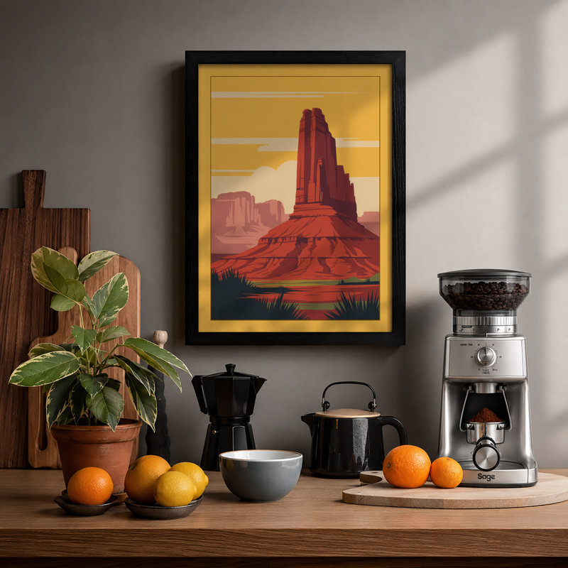 Desert Monument Retro - Framed Print, A1 - 84.1 x 59.4 cm, Black