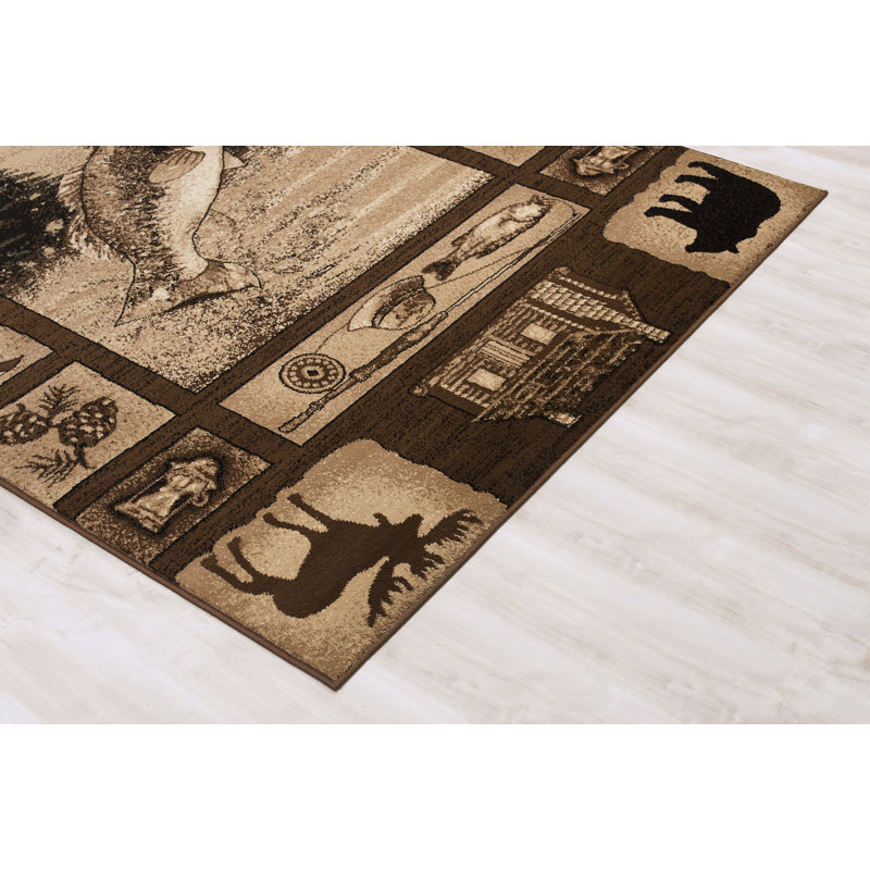 Tapis en polypropylène brun / crème Brad, Tapis de couloir de 2 pi x 7 pi