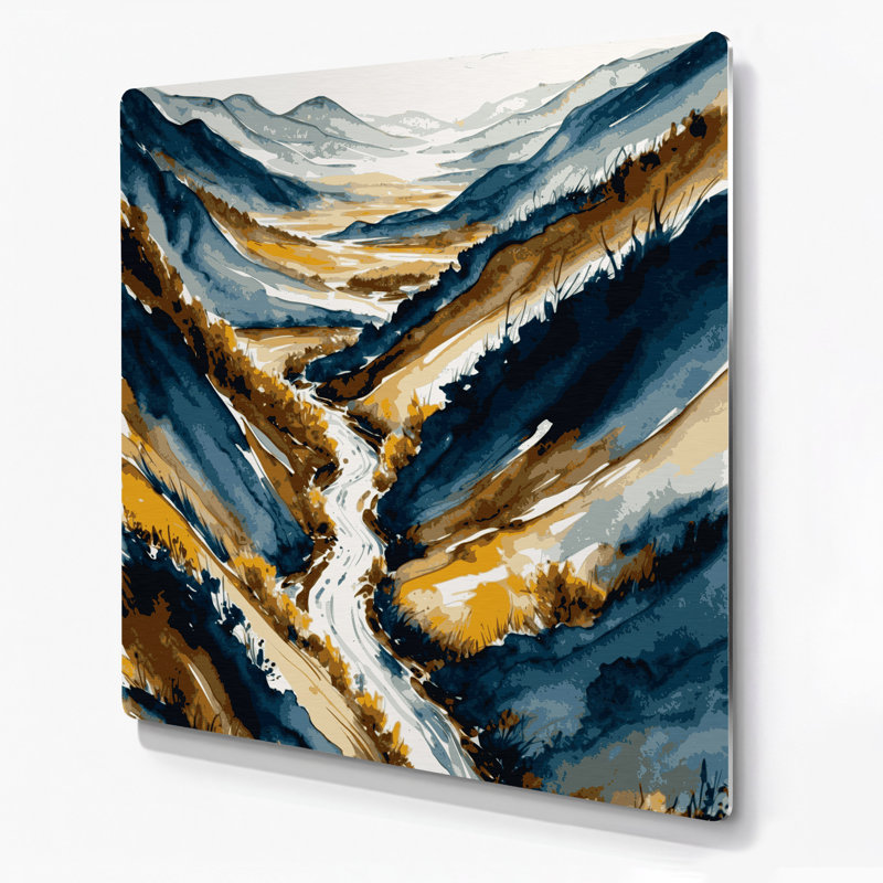 Aquarelle, paysage, 39, art mural en métal beige, H 8 po x l 8 po