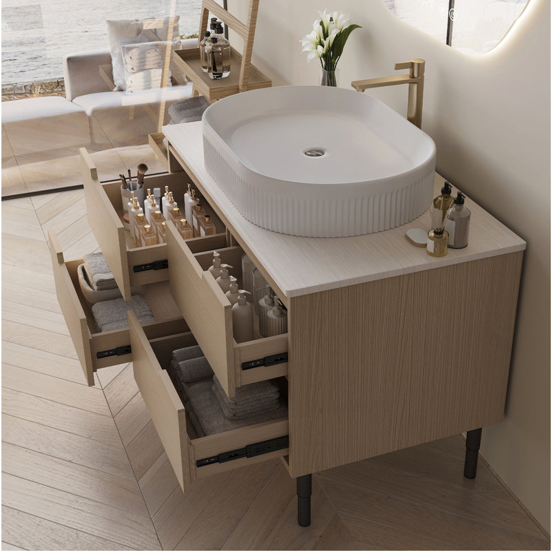 Meuble-lavabo de 36 pouces, autoportant ou mural avec lavabo intégré en céramique et tiroirs à fermeture en douceur