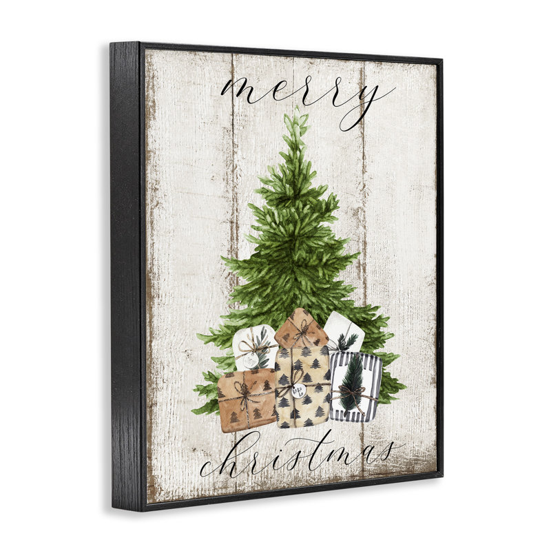Rustic Distressed Merry Christmas Tree Illustration by Deborah Brown - Graphic Art Print