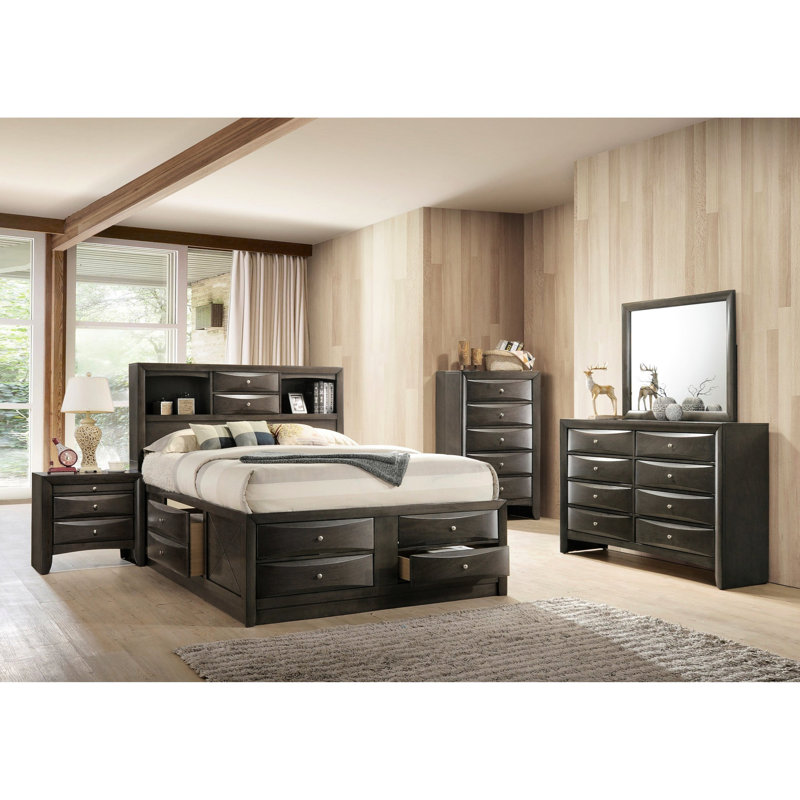 Table de chevet 2 tiroirs en bois massif gris