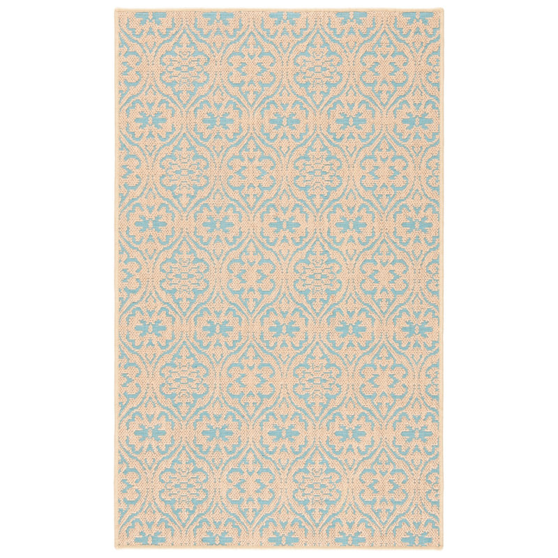 Tapis brun / bleu à tissage plat fabriqué à la main Andressa, Rectangle de 5 pi x 8 pi