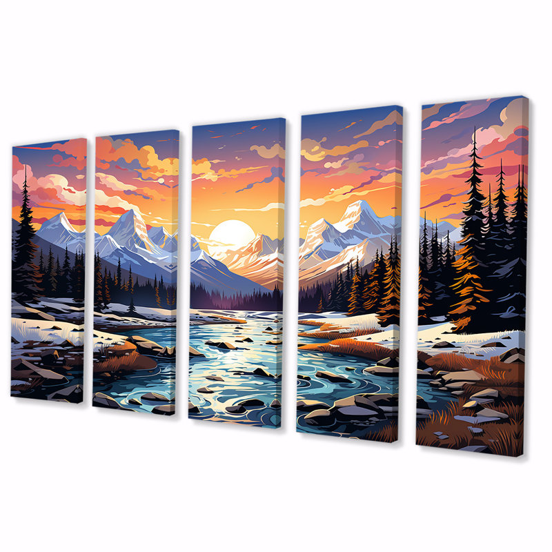 Colorado River Trail - Forest River Mountains, art mural 5 pièces, H 28 po x l 60 po