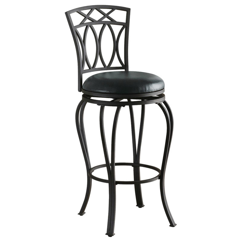 Black Swivel Bar Stool With Upholstered Seat