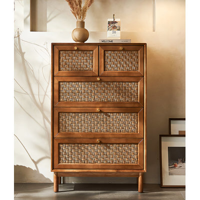 Mid-Century Style Solid Wood Kraft Paper Fiber Rope Accent Chest